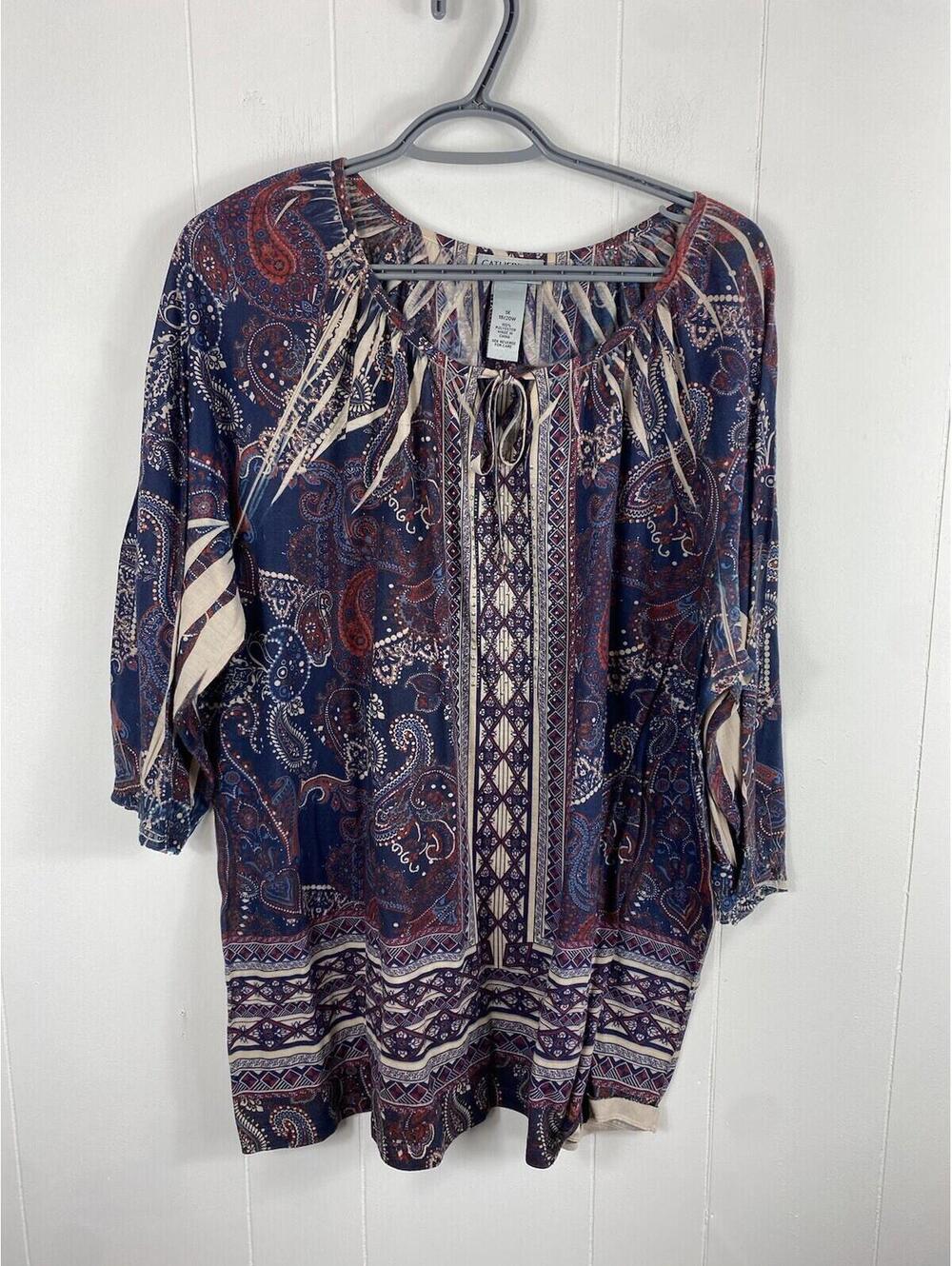 Catherine’s Artsy Popover Geometric Pattern 3/4 Sleeve Plus Size 1X Witchy Fairy